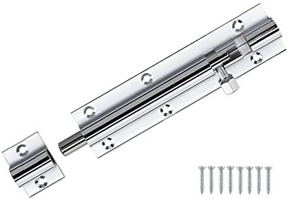 TERF® Door Bolt Polished Chrome Barrel Slide Lock 150mm [6''] Door Latch with Screws Ideal for Internal and External Doors Locks for Bedroom Bathroom Toilet Shed Gate Cupboards and Cabinets - 150mm