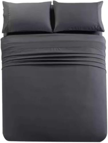 SlumberWell 4-teiliges luxuriöses, weiches Mikrofaser-Spannbettlaken-Set für Wohnmobile, 20,3 bis 30,5 cm tiefe Taschen, Queen-Size-Bett 152,4 x 203,2 cm, Dunkelgrau