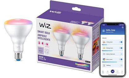 WiZ Connected 65W BR30 LED Smart Light Bulbs - Connects to Your Wi-Fi - E26 Smart Bulb - Control with Voice or App + Activate with Motion - Matter Compatible - 2 Pack