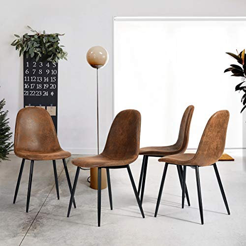 Homy Casa Lot de 4 chaises de salle à manger modernes de style milieu du siècle avec pieds en métal noir, confortables pour cuisine, salon, ferme, marron rustique, 4 pièces