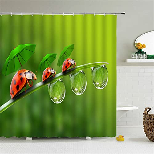 Cortina de Ducha,Insecto del Paraguas de la Planta Antimoho Cortina Baño,12 Ganchos Cortinas,Impermeable Cortinas de Baño Camper,Impresión Digital en 3D Cortina de Duche Accesorios Baño,220x200cm