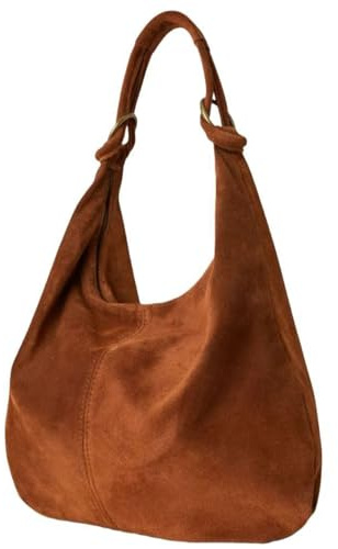LeahWard Women's Large Soft Genuine Suede Leather Shoulder Bag Italian Real Leather Handbag (Brown)