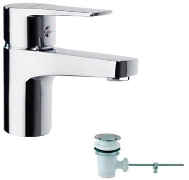 Ramon Soler - Grifo Monomando para Lavabo, Ahorro de Agua S2, Válvula Automática, Acabado Cromado, Serie Titanium, Diseño Moderno y Eficiente para Baños