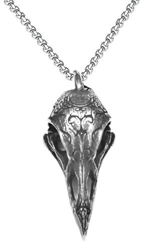 Gionatan Shop Collana per uomo e donna con teschio corvo gotico ciondolo pendente colore nero punk trap rapper