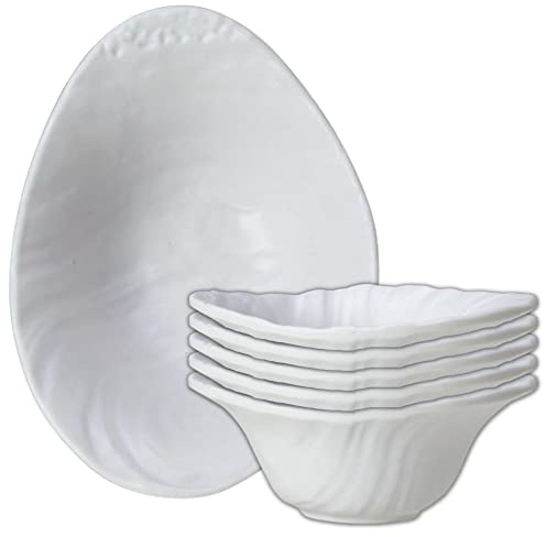 Creations Melamine Snack Dessert Bowls, Steelite Heavy Use Unbreakable Commercial Foodservice Restaurant, Scape 5 Round, 2 Deep, 5 Oz., Small Asymmetrical Textured Irregular Shaped, Set of 6, White