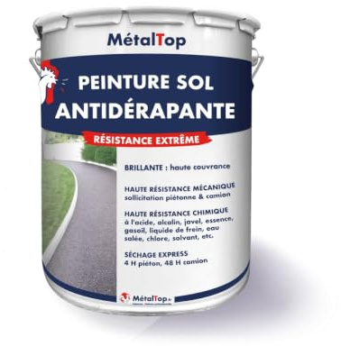 Metaltop - Peinture Antiderapante - Gris noir - RAL 7021-5 L - Protection anti-glisse pour sols en béton, ciment, bois