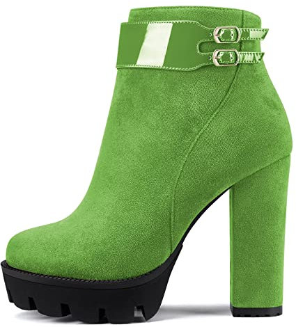 Castamere Donna Chunky Blocco Piattaforma Alto High Tacco Heel Chiusa Rotonda Punta Stivaletti Cerniera Classico Stivali Verde 37 EU