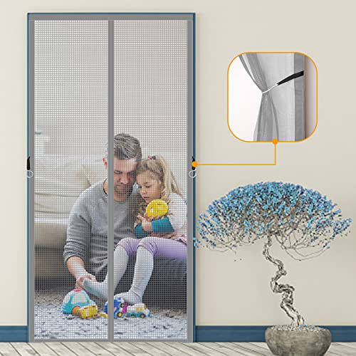 Magnet Fliegengitter Tür 220x230cm, Moskitonetz Magnetischer Glasfaser Brandschutz Magnetvorhang Balkontür Fliegengitter Ideal für EingangstüRen terrasse tür, Grau