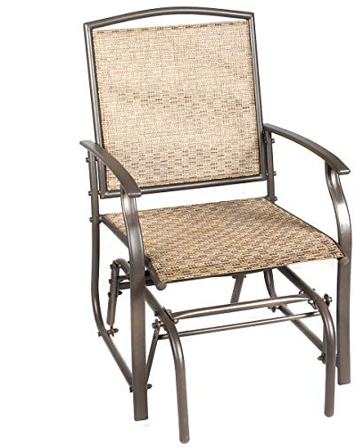 Giantex Schaukelstuhl für den Außenbereich, mit Rückenlehne und Armlehnen, atmungsaktiv, Metallrahmen, ergonomisches Design, für Garten, Terrasse, Veranda, Hof, Pool, 150 kg, Braun