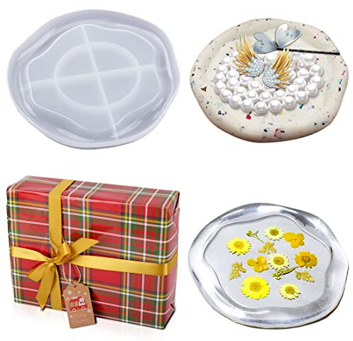 Gift Wrapped Voyyphixa Untersetzer Epoxidharz Formen Tablett Silikonformen Epoxidharz Plate Resin Mold Schmuck Silikonform Teller mit Rand Gießform für DIY Teetablett Kerzenhalter