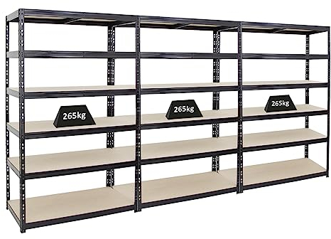 PROREGAL Mega Deal | 3X Schwerlastregal Giant Tiger | HxBxT 200x120x60cm | Fachlast 265kg | 6-Ebenen | Schwarz | Garagenregal Kellerregal, Werkstattregal