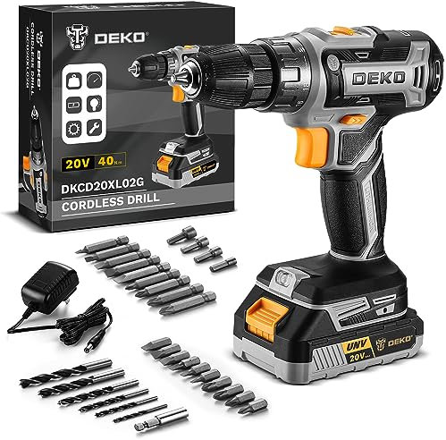 DEKOPRO 20V MAX Lithium-ion Cordless Power Drill Driver Set: 2-Speed, 18+1 Torque, LED Light, Compact, Lightweight, Includes Battery, Charger, 30pcs Accessories