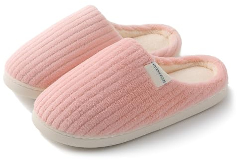 HUXMEYSON Slippers for Women, Warm Memory Foam Comfy House Slippers with Anti-Skid Rubber Sole for Indoor and Outdoor