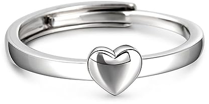 Jeulia Motif en Forme de rose Cœur Ajustable Argent Sterling Unique Bague de Fiançailles Zirconia Cubique Couple Alliance Elle mariée Engagement Bijoux Cadeau (Heart)