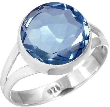 Jeweloporium Blauer Iolithquarz Silberring Größe 60 (19,1), 925 Sterling Silber Ring für Damen, klobiger runder Edelstein Boho Schmuck