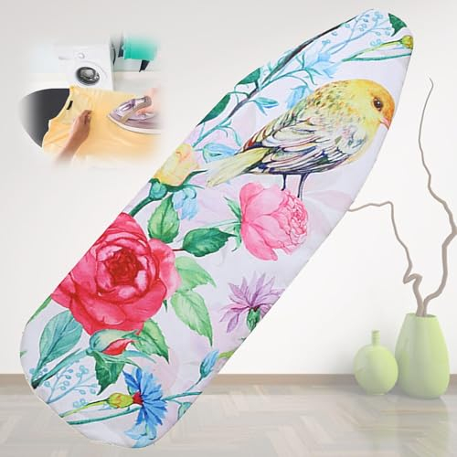 KAnduo Ironing Board Cover, Thick Padding Heat Reflective Ironing Board Covers, Fits Large & Extra Large Size Iron Boards 140x50cm (Color : Yellow Bird 2, Size : 140cm x50 cm)