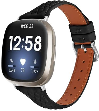 Gimuk Lederarmbänder, kompatibel mit Fitbit Versa 4/Sense 2, Armband für Damen und Herren, echtes dünnes Leder-Sportarmband, Ersatz-Uhrenarmband für Fitbit Versa 3/Sense, Einheitsgröße, Leder, Kein