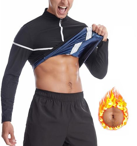 Weyot Tuta Sauna Dimagrante Uomo, Tuta per Sudare, Maglietta di Sudorazione Manica Lunga Tute Sportive Sudorazione Sport Fitness Boxe MMA Palestra,XL,Blue