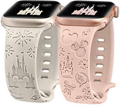 BEEXI 2 Packs Cartoon Engraved Compatible with Apple Watch Straps 38mm 40mm 41mm 42mm Women, Soft Silicone Cute Sport Breathable Replacement Strap for iWatch Series 10 9 8 7 6 5 4 3 2 1 SE