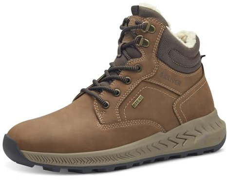 s.Oliver Herren Stiefel zum Schnüren Wasserabweisend Vegan, Braun (Cognac), 43 EU