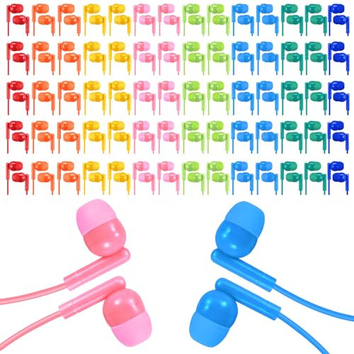 XOSDA Bulk Earbud Headphones 100 Pack Multi Colors Perfect for School Classroom Students Kids Children Gifts and Adults-Wholesale Disposable Earphones(Mixed Colors)