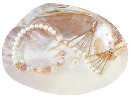 SUPERFINDINGS Plateau à Bijoux en Coquillage Naturel porte Bague en Coquillage 14.2cm/5.6 pouces, Support Décoratif pour Bibelots, Support Organisateur pour Boucles D'Oreilles et Colliers