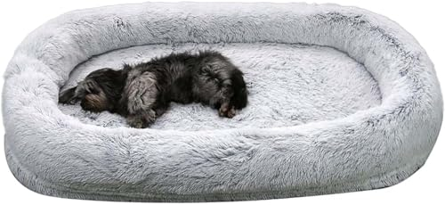 Bett in Menschengröße, Großes Hundebett menschliches Hundebett für Haustiere, Orthopädisches Hundebett Sitzsack Hundebett,Waschbares Flauschiges Hundebett Riesenhundebett(Size:100*70*20cm,Color:Gray)