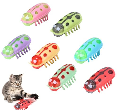 Kinberry Mini Robot Beetle Interactive Cat Toy - Electric Pet Bug With Multiple Colors - Red, Black, Green, Blue, Yellow, Pink, Purple