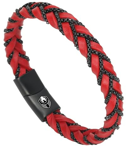 SHIEAGLELD Armband Herren, Lederarmband Herren Handgewebt mit Edelstahl | Armbänder für Herren, Rot, Silber, Gelb, Armband Geschenk für Vater, Freund, Ehemann, Geburtstag, Weihnachten