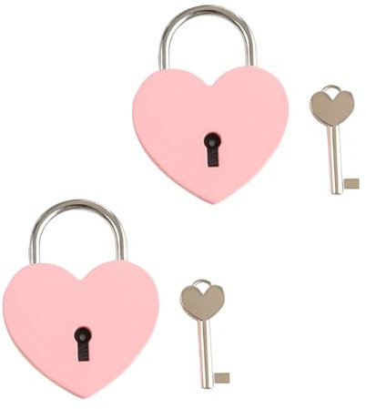 Fenglin-joy Liebesschloss, 2 Stück Herz Vorhängeschloss Herz Schloss mit Schlüssel Mini Herzförmige Vorhängeschloss für Valentinstag, Hochzeit, Jahrestag, Aufbewahrungsbox (Rosa)