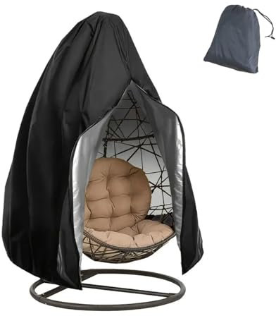 Hängesessel Abdeckung Outdoor Wasserdicht Hängestuhl Schutzhülle, 210D Oxford Staubdichte Abdeckung für Schwingsessel, Winddicht Hängestuhl Abdeckung mit Reißverschluss & Kordelzug, Schwarz 190x115cm