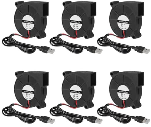 6 Stück 50 mm Kühlung USB-Gebläse 5015 5 V USB 5 Volt Lüfter Gebläse Turbine Turbo Kugellager 50 x 50 x 15 mm PC-Computergehäuse Kühlung Kühlerlüfter