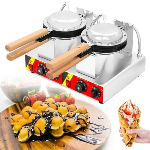 Máquina Comercial para Hacer gofres con Burbujas, Antiadherente y giratoria de 180°, para Hacer gofres y planchas, Mango de Madera(110v)