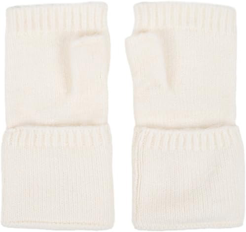 styleBREAKER Damen Fingerlose Strickhandschuhe Einfarbig mit Bund, warme Winter Handschuhe 09010052, Farbe:Creme