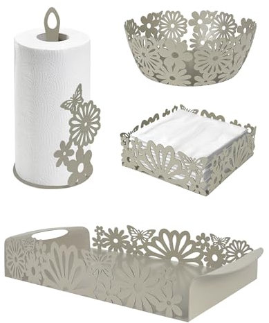Set Accessori Cucina 2/4 Pezzi Portatovaglioli Vassoio Grande Da Portata Portafrutta Centrotavola Metallo Design Moderno Decorazioni Tavola - Fiori - 4 Pezzi
