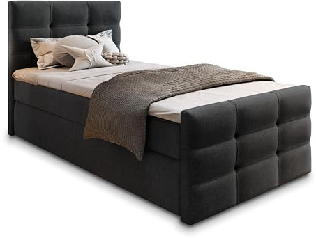 Masseno Boxspringbett Amon 90 90x200 cm Komplett-Set mit Matratze und Topper, Polsterbett mit Zwei Bettkästen -Schwarz, Cosmic 100