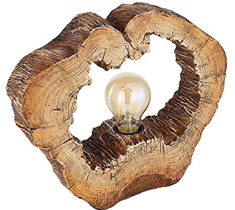 GLOBO Tischleuchte Baumstamm Nachttischleuchte Holzoptik Tischlampe Baumscheibe, Kunststoff, 1x E27, LxH 30,5 x 25,5 cm