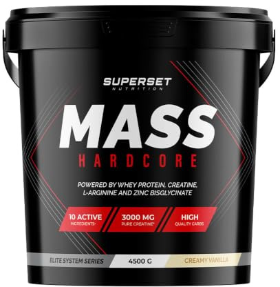 Superset Nutrition | Mass Hardcore (4,5kg) | Gainers | Gainer enrichi en whey + créatine - Vanille Crémeuse