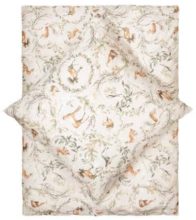 LIVING DREAMS Bettwäsche Woodland Winter Animals natürlich 100% Baumwolle | Waldtiere, floral | Bettwäsche Set ÖKOTEX 135 cm x 200 cm beige braun