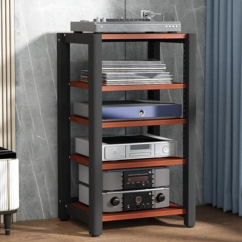 Audio Rack Hifi Regal,2/3/4/5-stufiges Stereo-Rack,TV Hifi Rack Audio Schrank,Plattenspieler Tisch,Medienschrank,Schallplatten Phonoschrank Blu Ray Regal,für Audio Equipment dac Amplifier(Teak,60x50x1