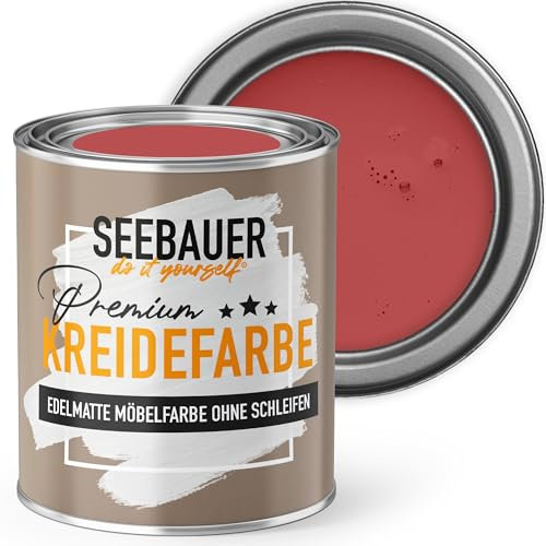SEEBAUER diy Kreidefarbe für Möbel Rot 750ml für Innen (No. 321 Rose Hip) Möbelfarbe ohne Schleifen - Holzfarbe extra matt - Holzlack, Möbellack hohe Deckkraft
