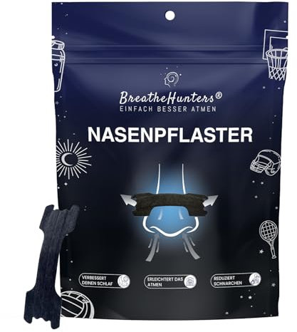 BreatheHunters® - 30 Stück Premium Nasenpflaster | schwarz, Nasenstreifen, weniger Schnarchen, bessere Schlafqualität, mehr Leistung Sport, Schnarchpflaster, Nose stripe, Besser Atmen