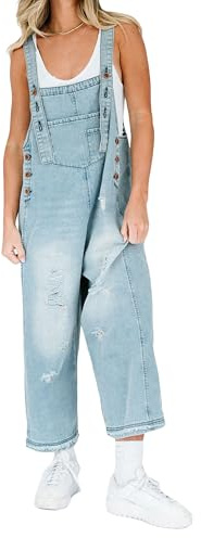 YILEEGOO Denim Jumpsuits for Women Straight Leg Stretch Jeans Dungarees Bib Overalls Regular Fit with Adjustable Straps (Z13487-Light Blue, M)