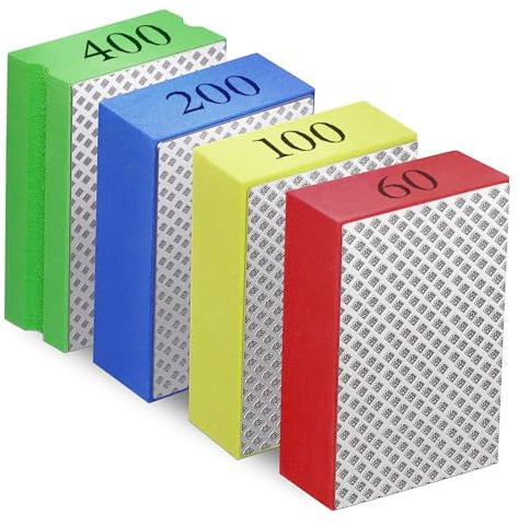 AROMUJOY 4 Stück Glass Schleifer, Diamant Handschleifpads, Diamant-Handpolierpads, Diamant-Schleifblock-Set zum Schleifen von Beton, Glas, Stein, Granit, Marmor, 60#, 100#, 200#, 400#