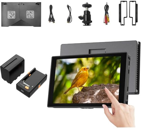 Portkeys HD7T da 7 pollici Touch Screen DSLR Camera Monitor del campo, 1000 NITS ad alto luminoso, Ingresso HDMI 4K30P, 3D LUT, REC.709, monitor video con ombrellone per telecamere DSLR (con batteria)