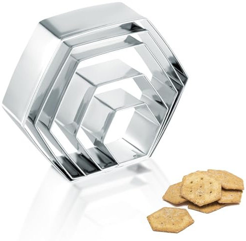 5PCS Hexagon Cookie Cutter Set, Stainless Steel Hexagon Shapes Biscuits Cookie Cutter, 5 Sizes Geometric Biscuit Cutters for Biscuits, Cake and Sandwiches Shapes (3.66/3.27/2.95/2.13/1.38 Inch)
