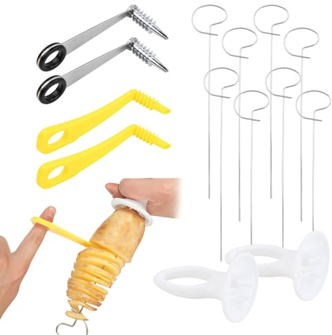Edelstahl Spiralschneider Kartoffel, Spiralschneider mit Haltegriff und Stäbchen Edelstahl, Handgeführtes Spiralkartoffelschneide für Obst, Karotten, Gurken, Ideal für Party, Grillabende und Camping