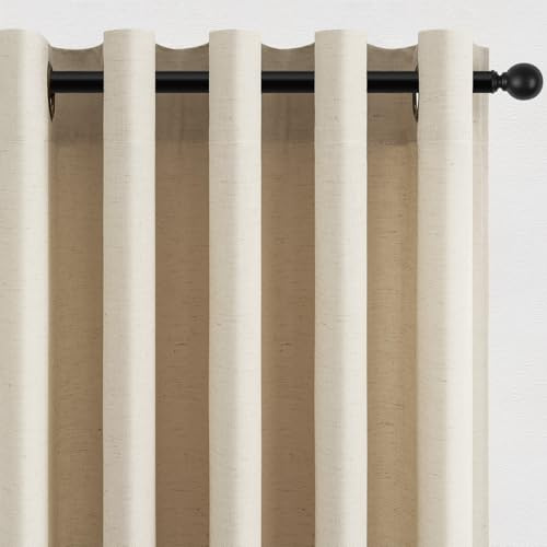 Topfinel Oatmeal Hellgrau Grau Gardinen Taupe Kurz Vorhang Gardine mit Ösen Vorhänge, Natural Leinen Baumwolle Halbtransparent Küche Gardienen Boho Style Leinenoptik 2er Set 145x140cm (HxB)