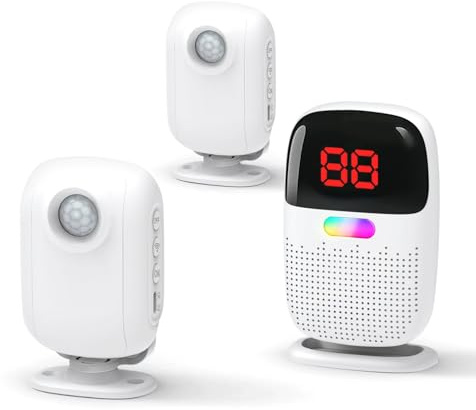 PILSAMAS 300m Kabelloser Bewegungsmelder, Durchgangsmelder Alarm mit Akku | Digitalem Zonen-Display, für Geschäft, Haus, Wohnmobil, Durchgangs, als Funk Türklingel, Katzenklingel, Senioren-Überwachung