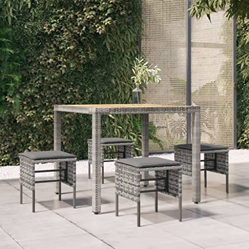 Teenpull Gartenhocker mit Kissen 4 STK. Grau Poly Rattan, 35x35x40cm wetterfest, Outdoor Fußhocker für Terrasse Balkon, bequemes Sitzerlebnis, langlebiges Gartenmöbel